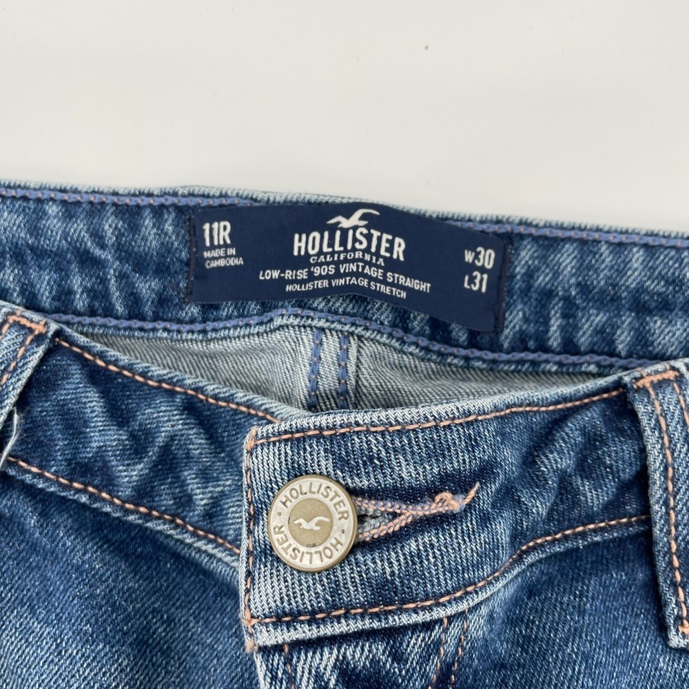 Hollister Low-Rise 90s Vintage Straight Distressed Jeans Blue 11R W30 L31 - Picture 4 of 11